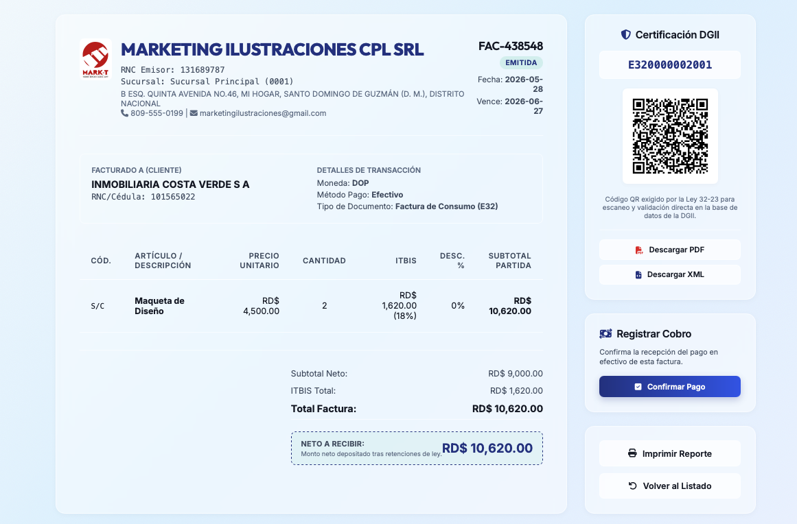 Detalle de Comprobante e-CF con QR